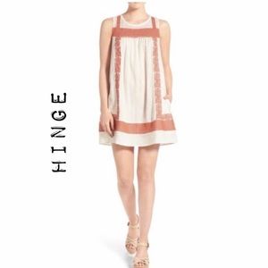 HINGE GAUZEY FLOWY A-LINE BABYDOLL SHIFT MINI DRESS BURNT-ORANGE EMBROIDERY SzS